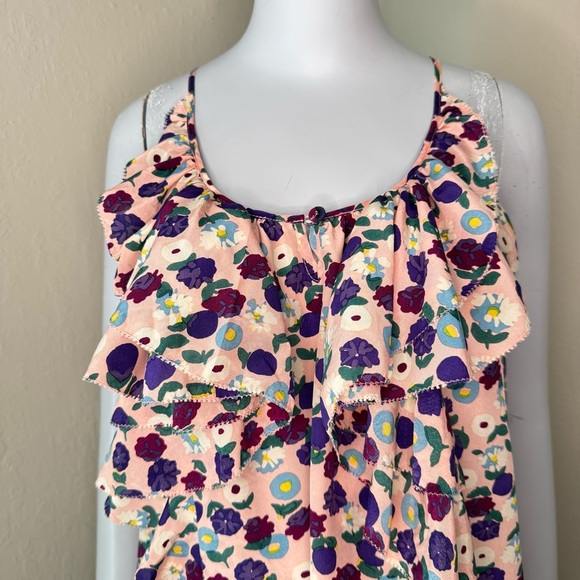 REBECCA TAYLOR 100% Silk Floral Tank Top Ruffle Blouse Multicolor Pink Size 8 - Picture 10 of 14